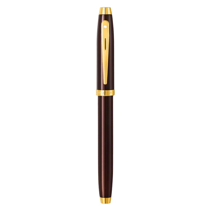 Sheaffer 100 Glossy Coffee Brown Fountain Pen With PVD Gold-Tone Trim
