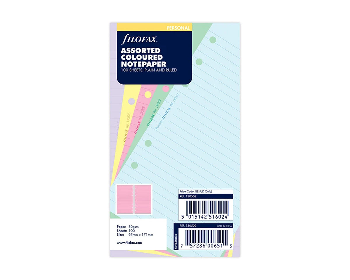 Filofax Personal Colored Plain & Ruled Paper 100 Sheets