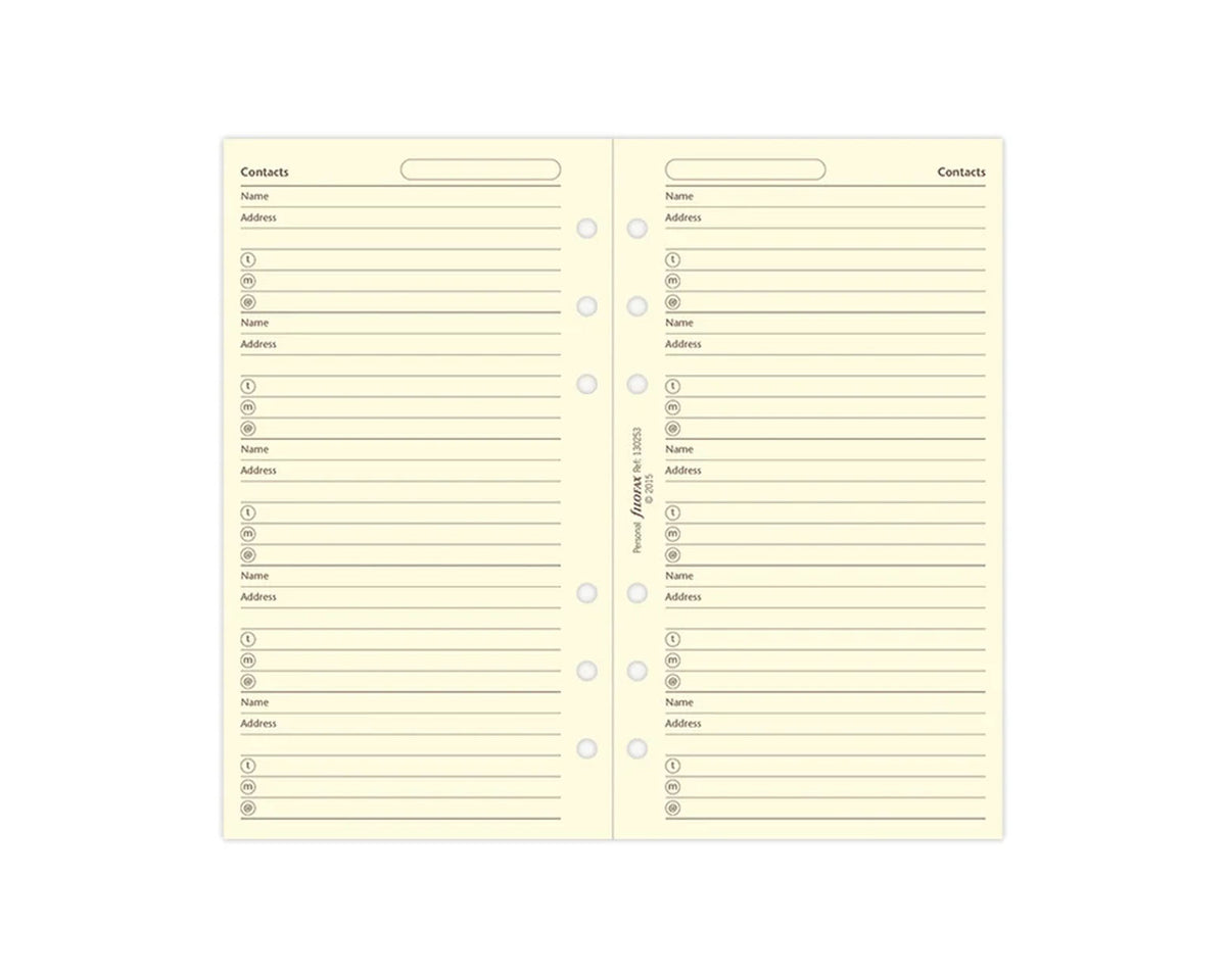 Filofax Personal Cream Contact Sheets - 24 Sheets
