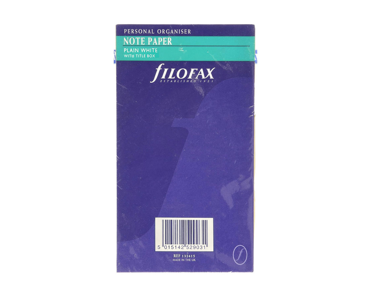 Filofax Personal Plain White Notepaper with Header/Title Box