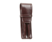 Aston Leather Double Flap Soft Pen Pouch - Brown