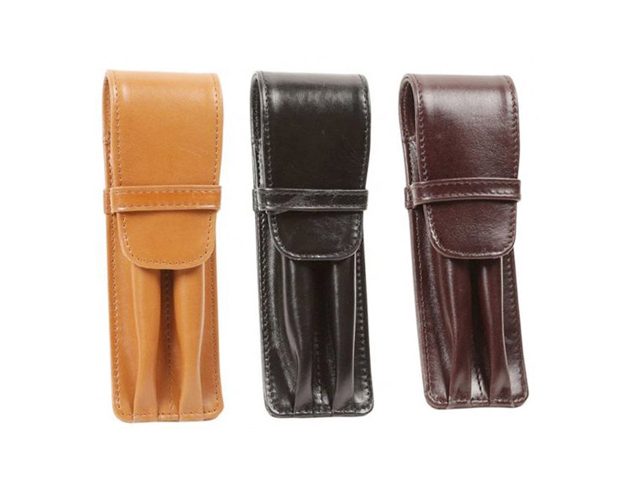 Aston Leather Double Flap Soft Pen Pouch - Brown