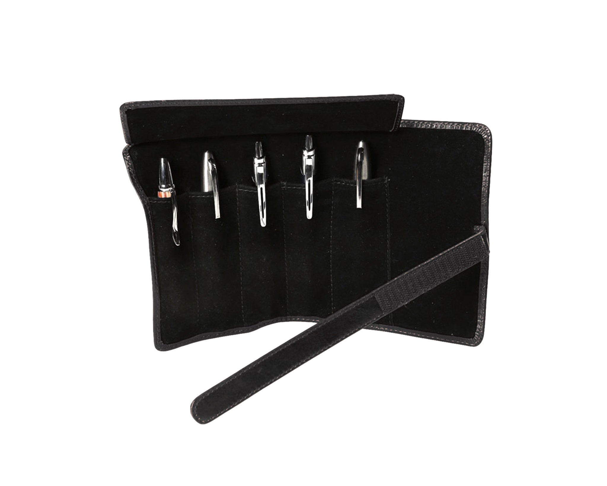Aston Leather 5 Pen Roll Up Case - Black