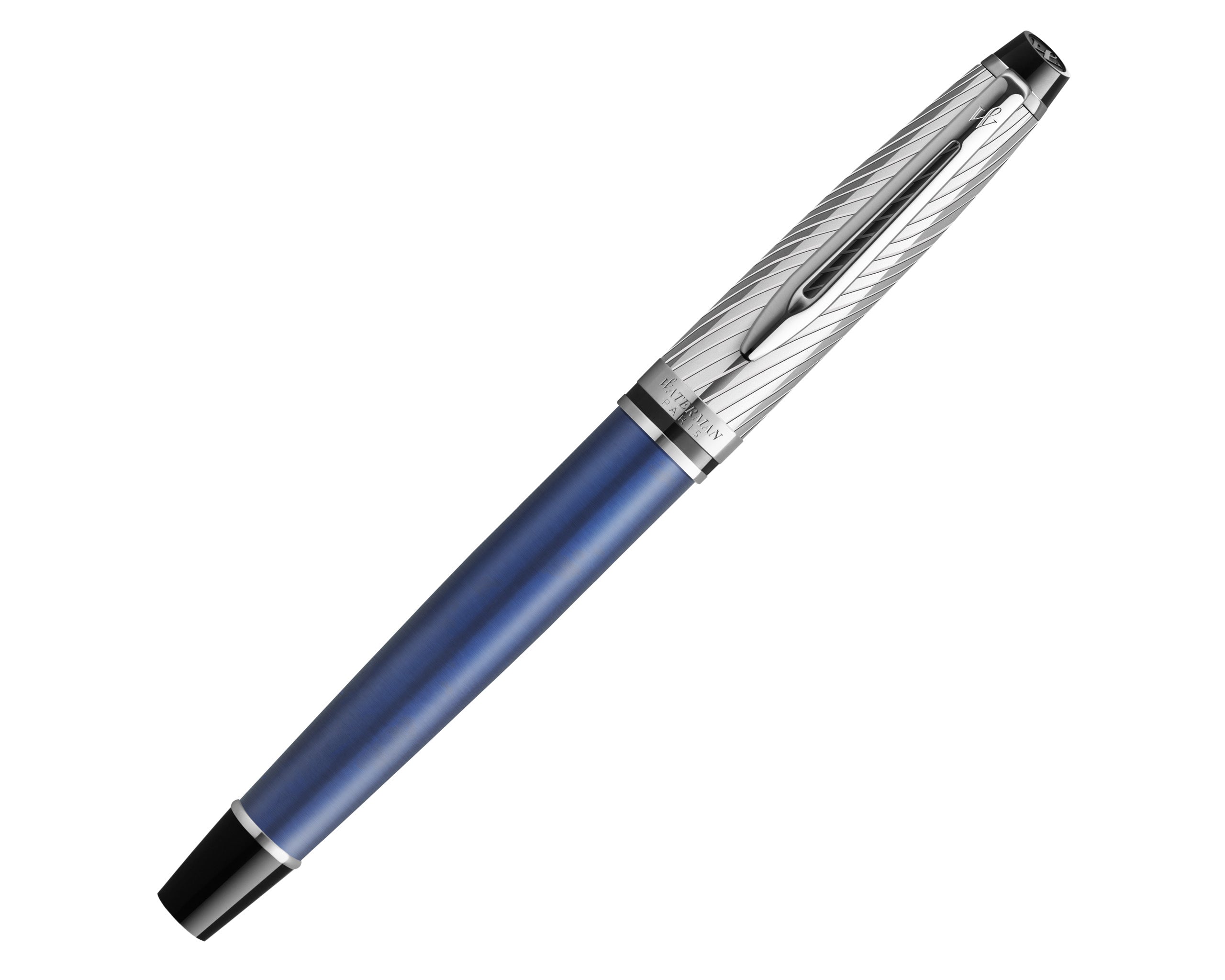 Waterman Expert Deluxe Metallic Rollerball Pen - Blue with Chrome Trim