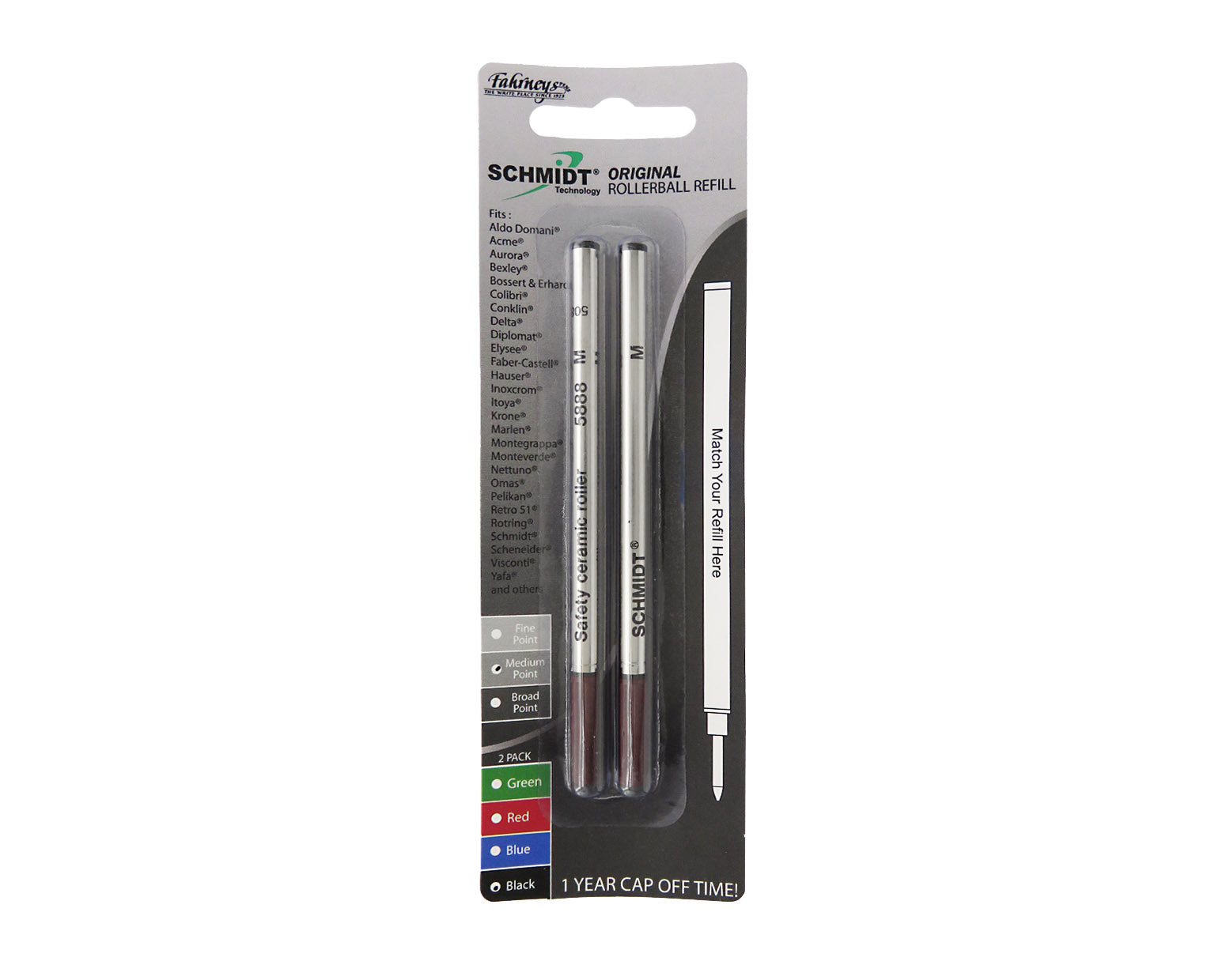 Schmidt Standard Rollerball Pen Refill 2 Pack - Black Medium