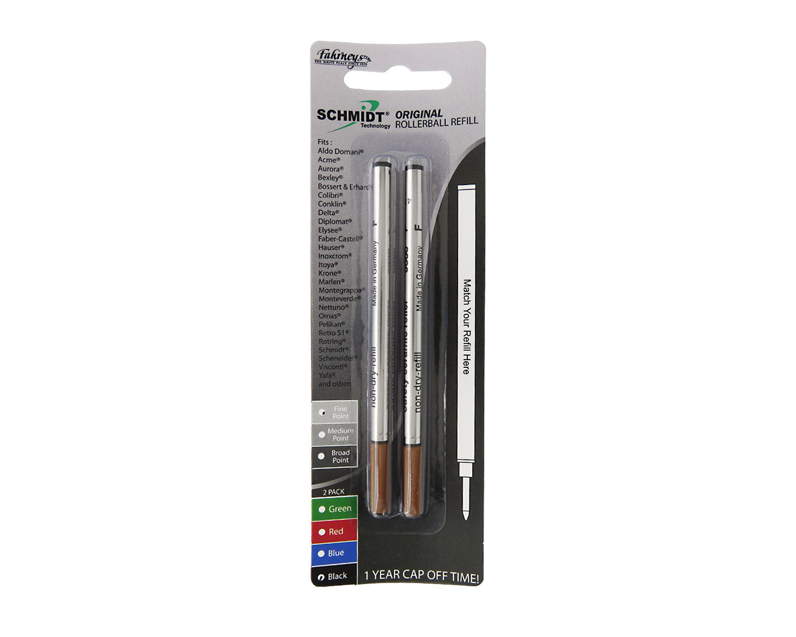 Schmidt Standard Rollerball Pen Refill 2 Pack - Black Fine