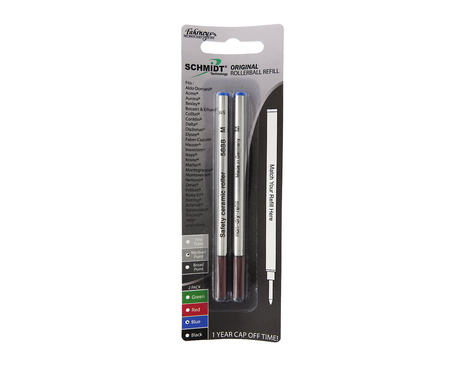 Schmidt Standard Rollerball Pen Refill 2 Pack - Blue Medium