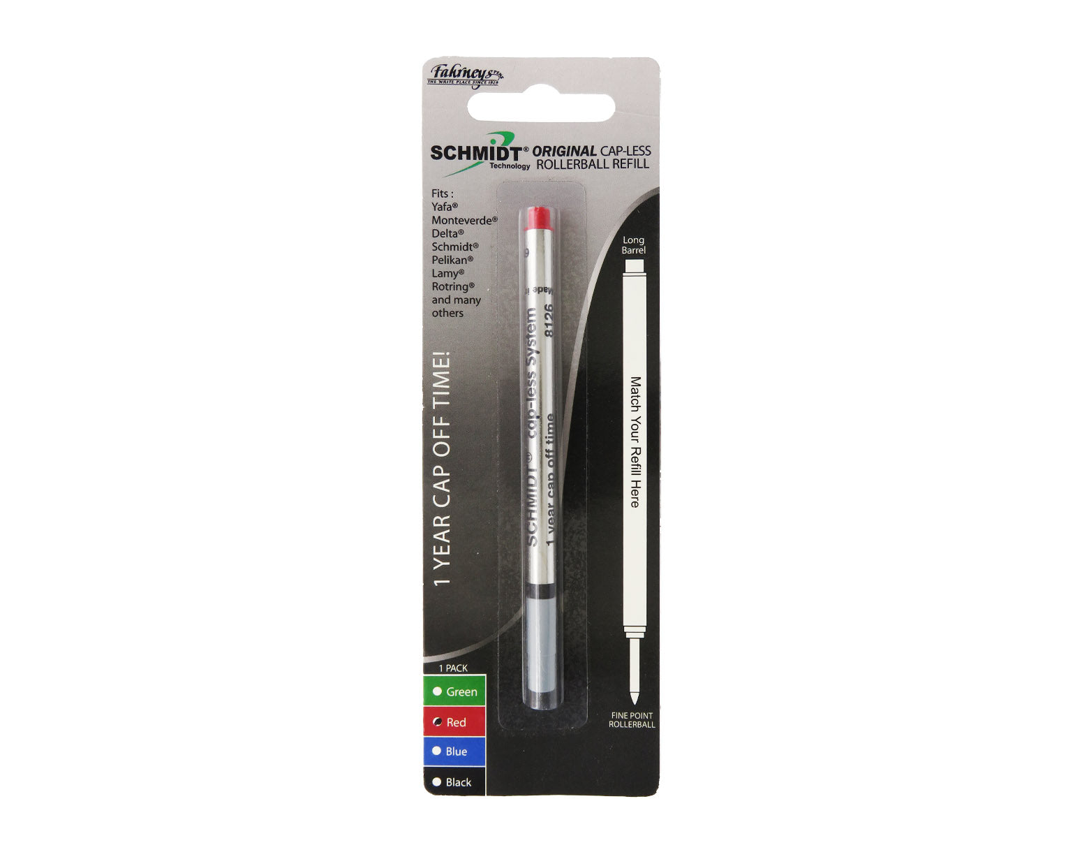 Schmidt Long Capless Rollerball Pen Refill Single 1 Pack - Red
