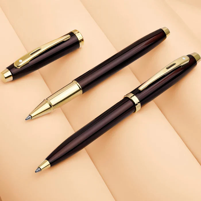 Sheaffer 100 Glossy Coffee Brown Ballpoint Pen With PVD Gold-Tone Trim