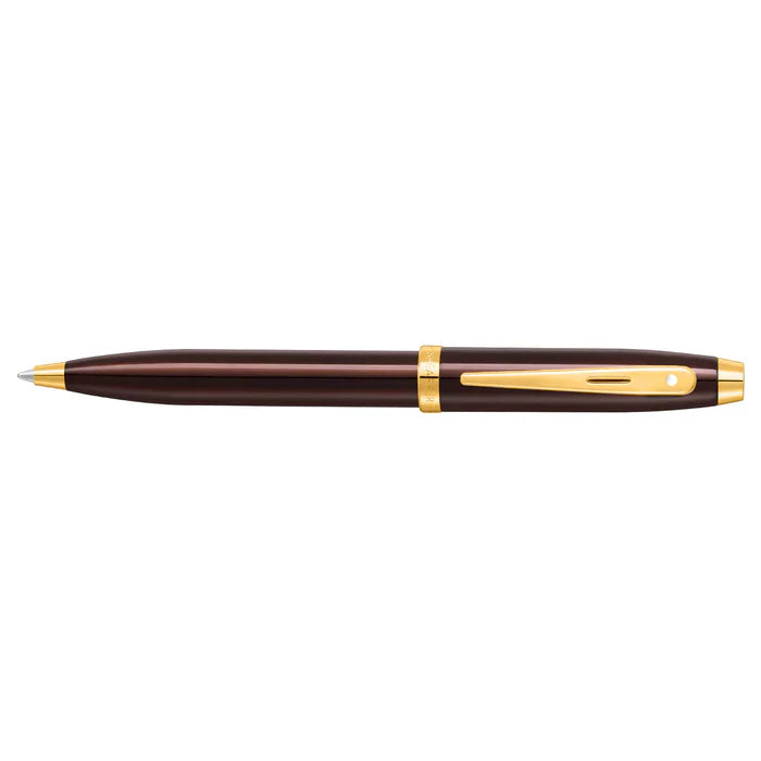 Sheaffer 100 Glossy Coffee Brown Ballpoint Pen With PVD Gold-Tone Trim
