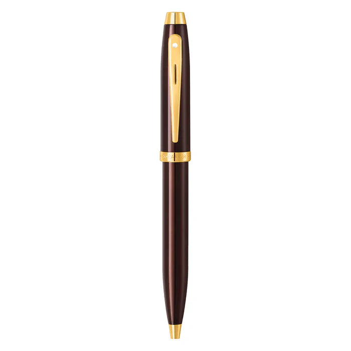 Sheaffer 100 Glossy Coffee Brown Ballpoint Pen With PVD Gold-Tone Trim