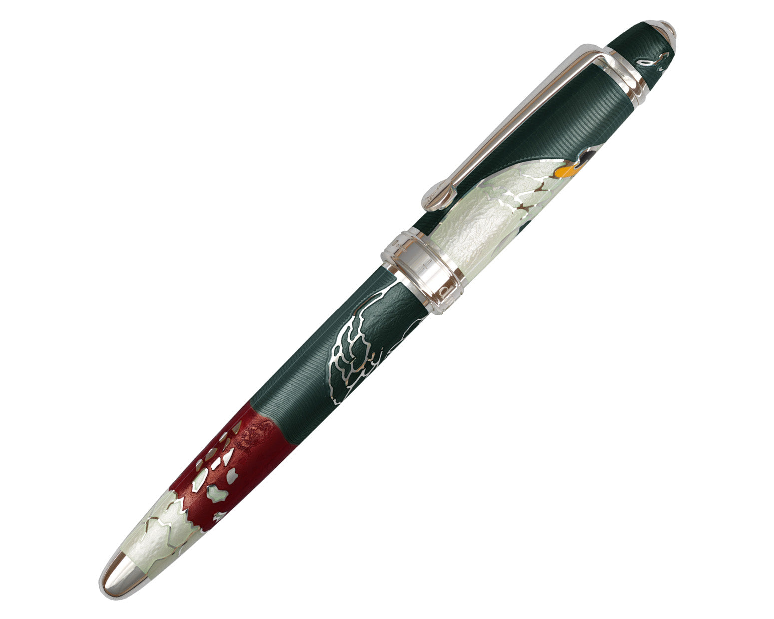 David Oscarson Hans Christian Andersen Rollerball Pen - Translucent Mossy Black, Ruby Red and White