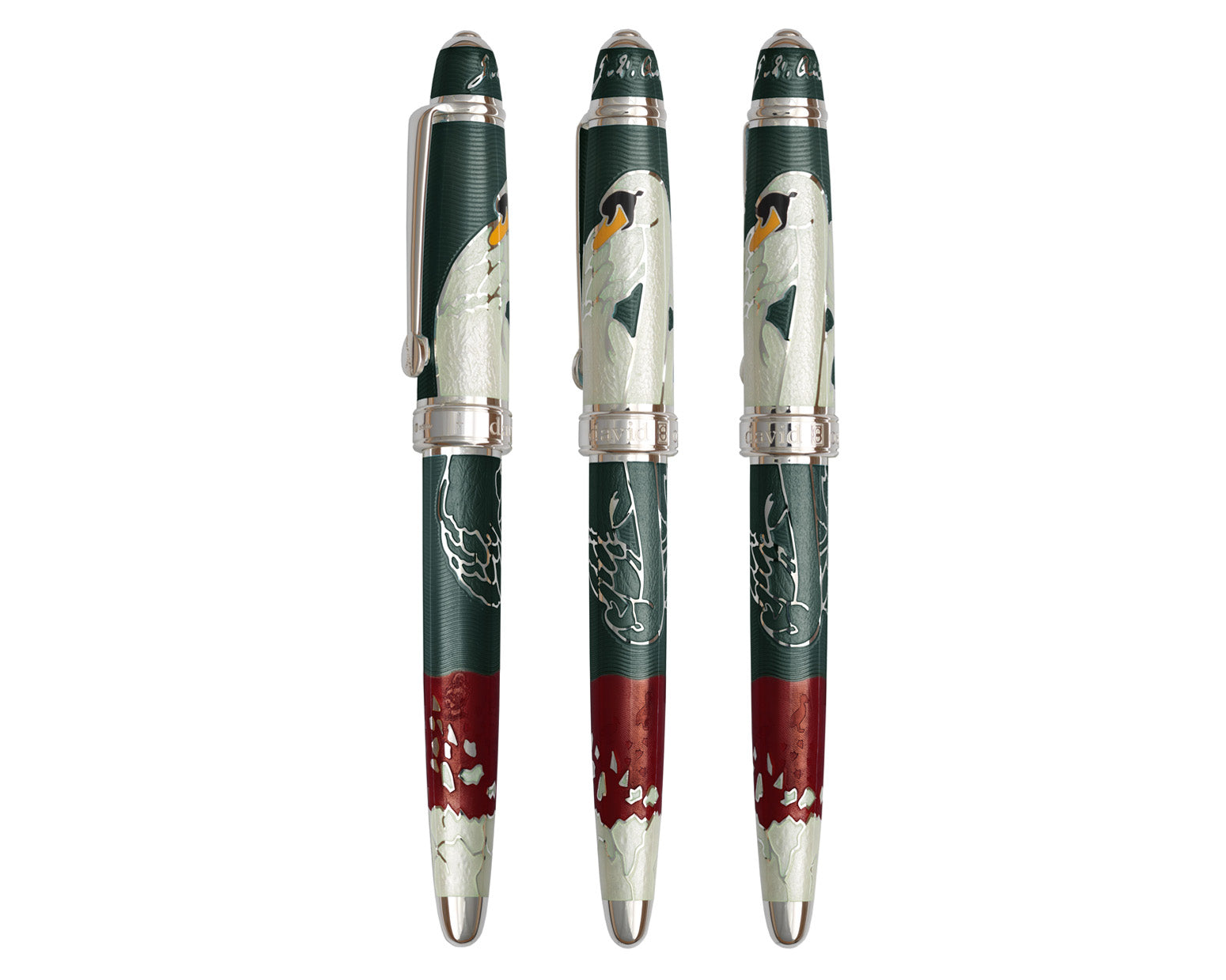 David Oscarson Hans Christian Andersen Rollerball Pen - Translucent Mossy Black, Ruby Red and White