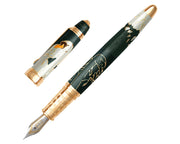 David Oscarson Hans Christian Andersen Fountain Pen - Translucent Mossy Black and White with Gold Vermeil