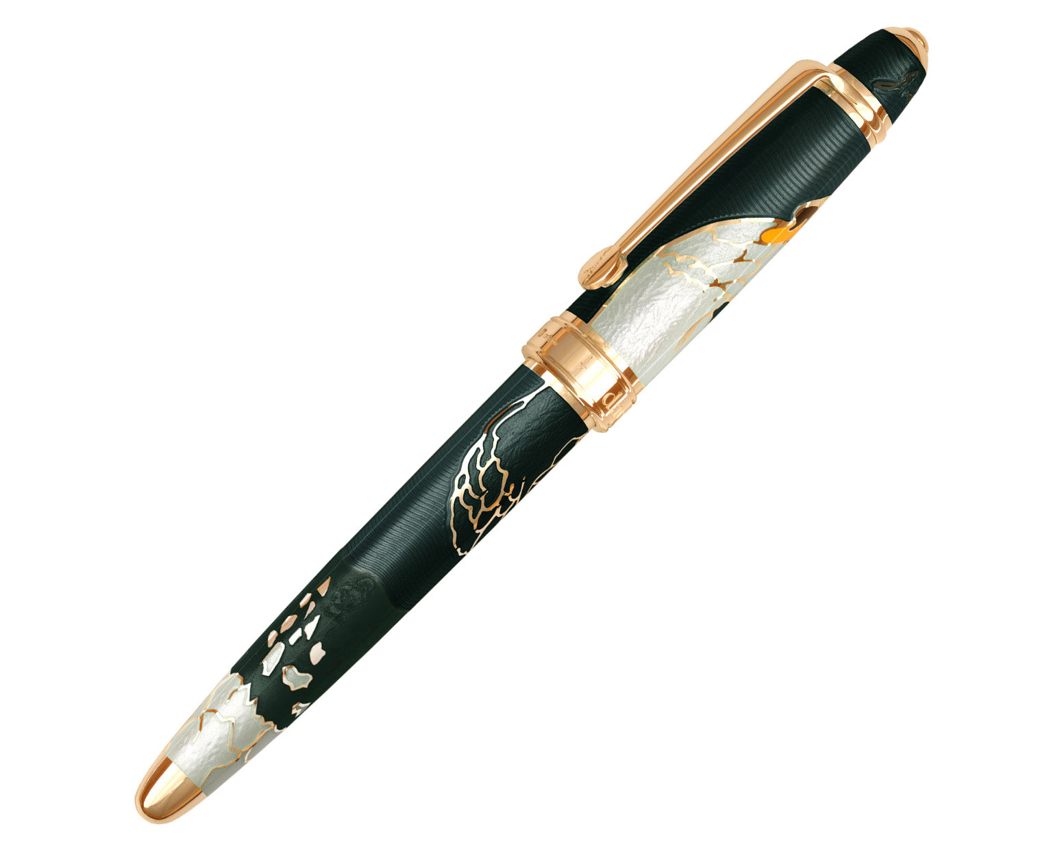David Oscarson Hans Christian Andersen Rollerball Pen - Translucent Mossy Black and White with Gold Vermeil