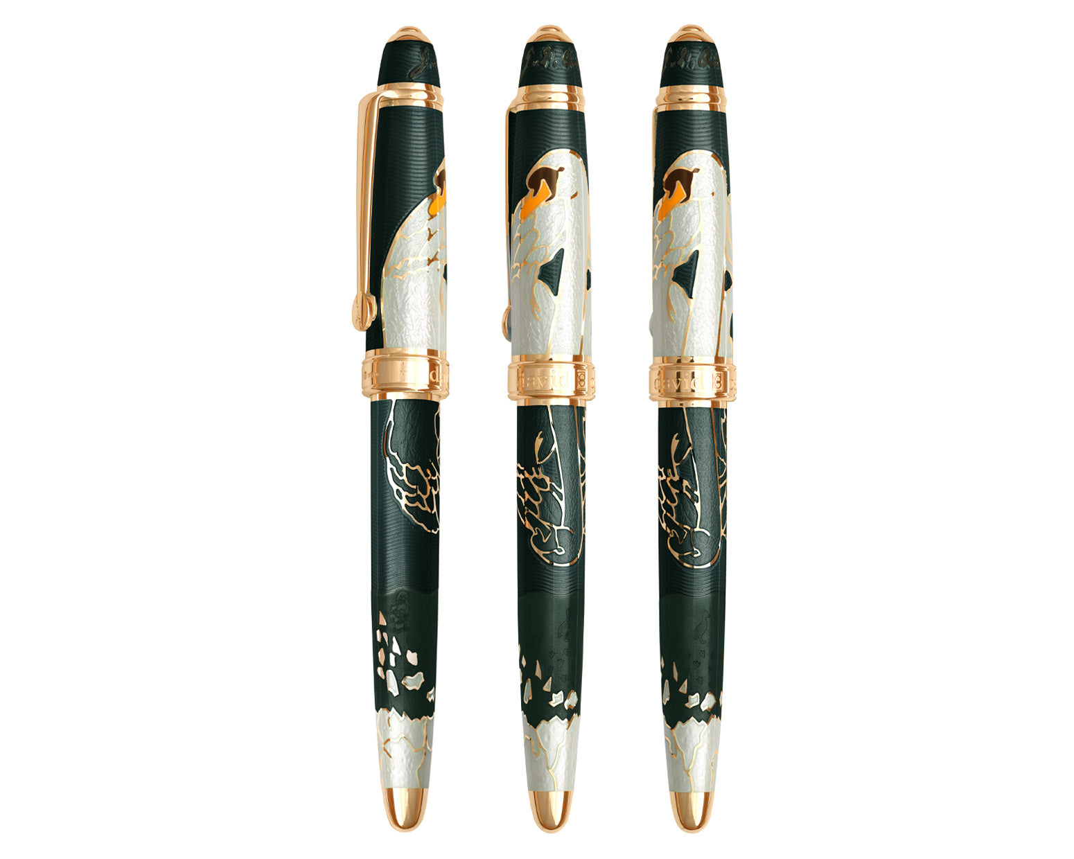 David Oscarson Hans Christian Andersen Rollerball Pen - Translucent Mossy Black and White with Gold Vermeil