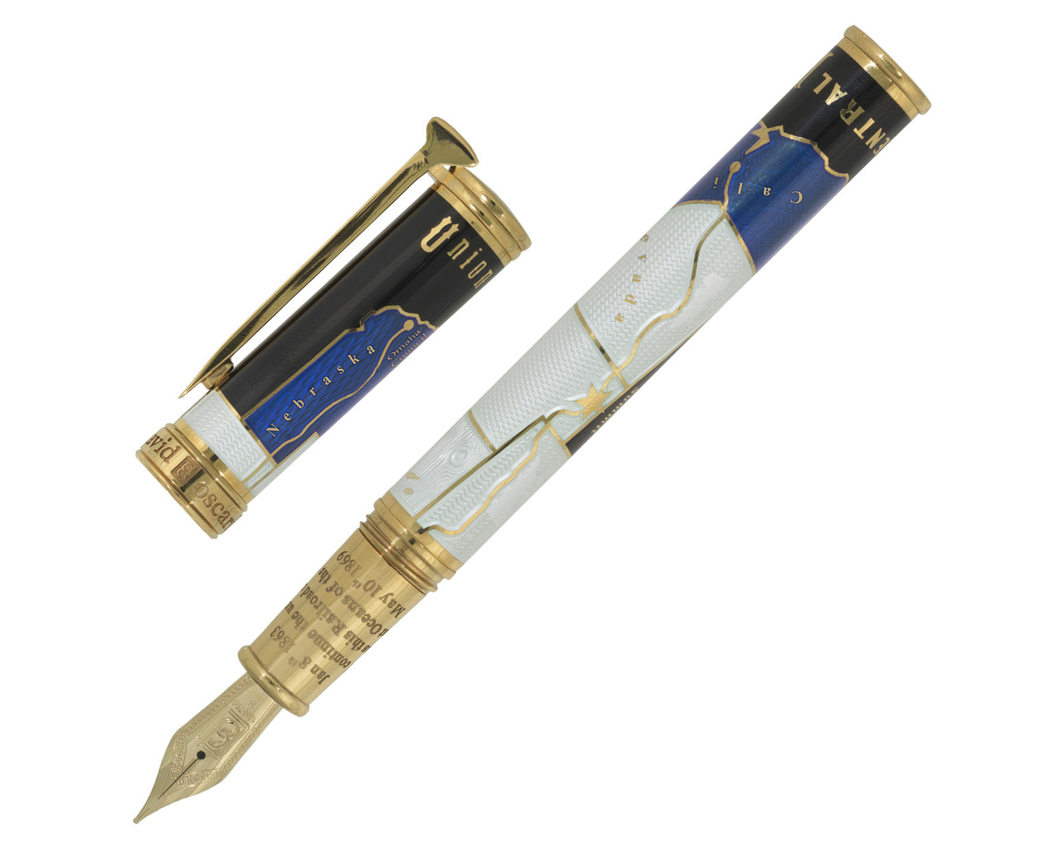 David Oscarson Golden Spike Fountain Pen - Sapphire Blue and Gold