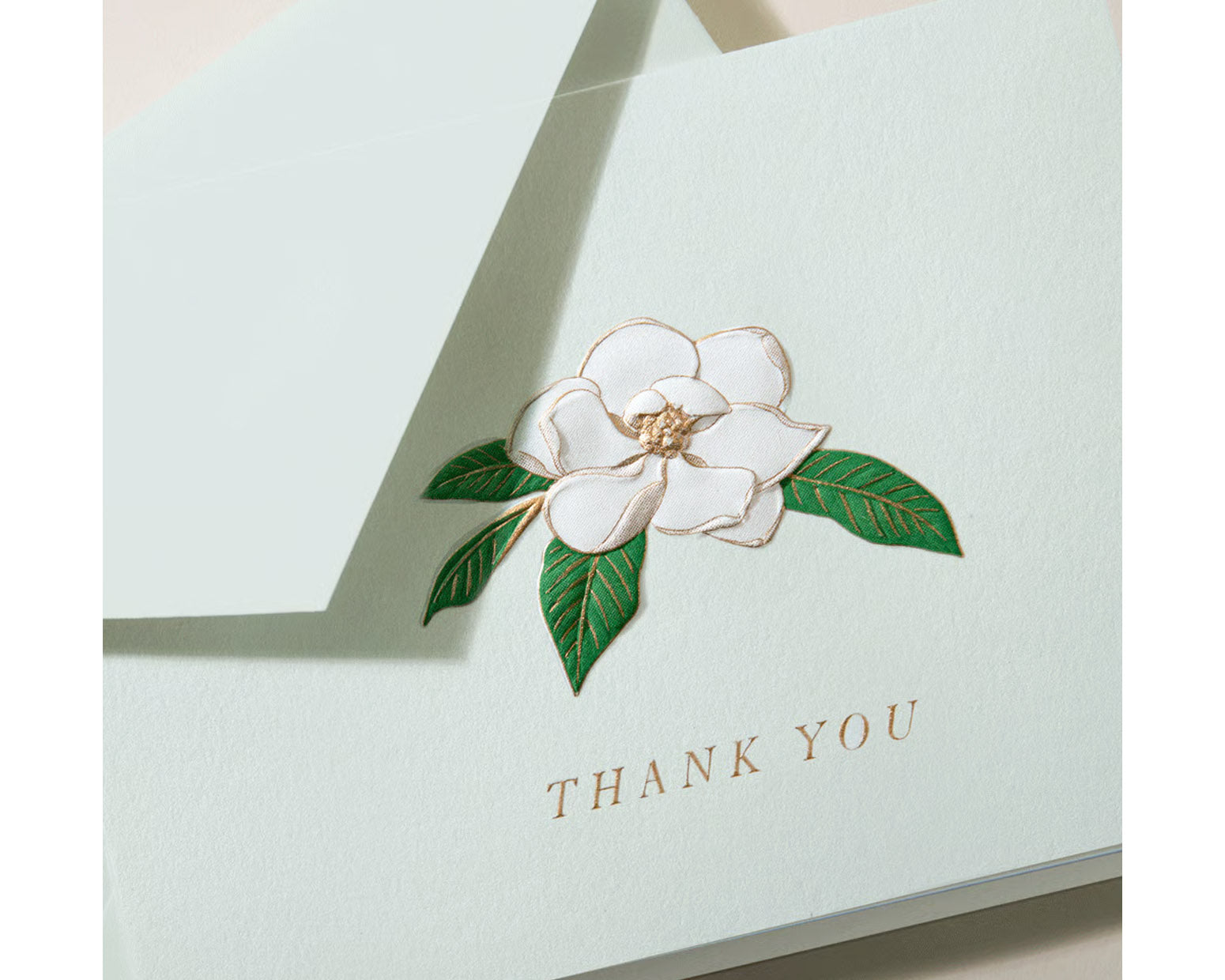 Crane Engraved Magnolia Thank You Notes Set, Blue - 10 Pack