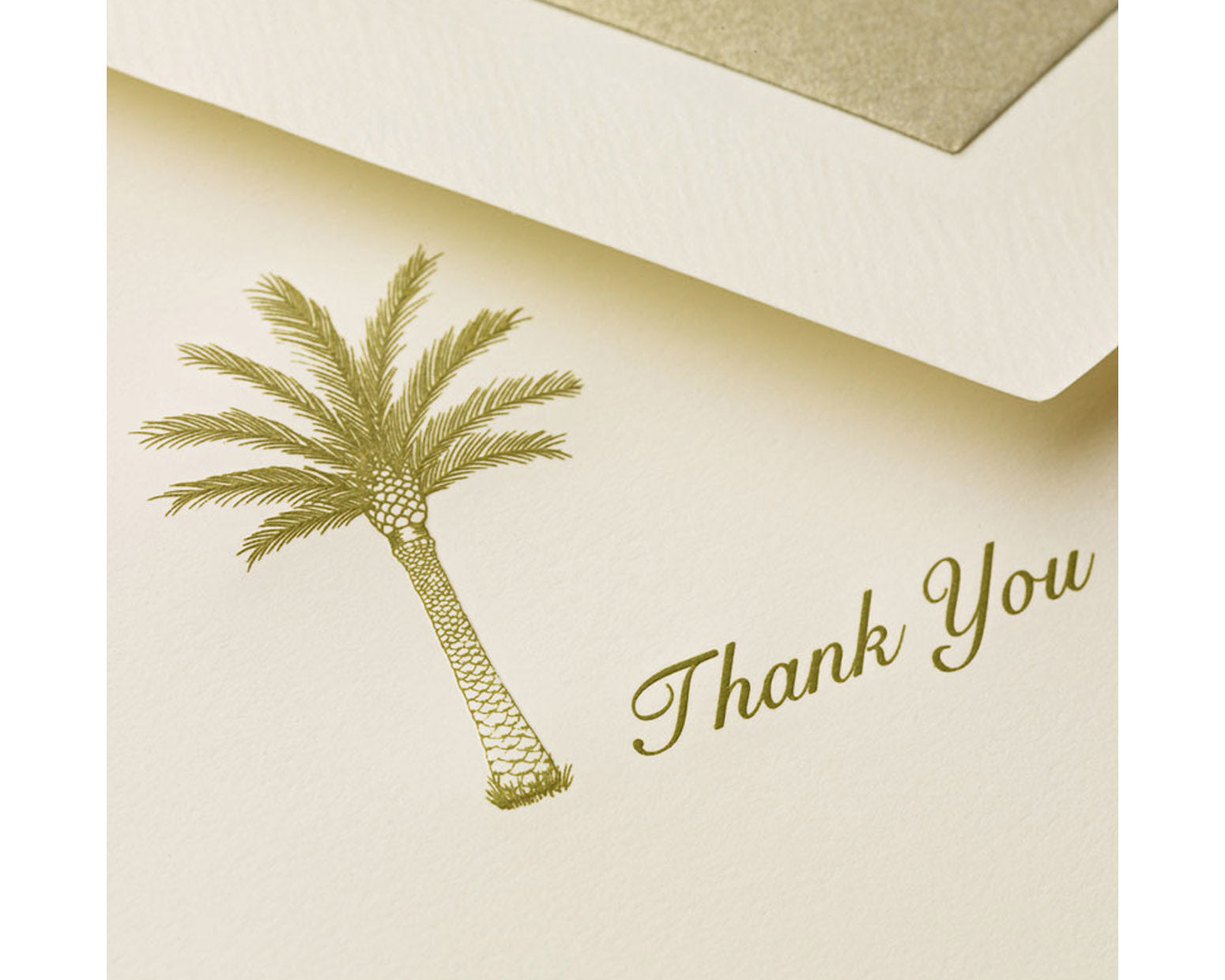 Crane Hand Engraved Palm Tree Thank You Notes Set, Ecru - 10 Pack