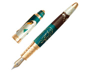 David Oscarson Hans Christian Andersen Fountain Pen - Translucent Teal, Liquid Coffee and White with Gold Vermeil