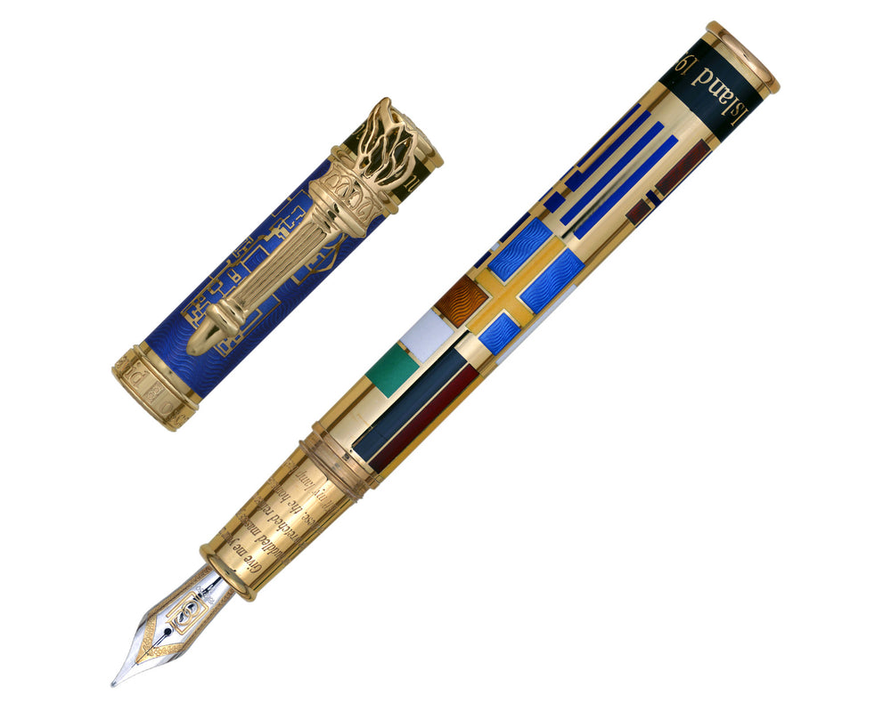 David Oscarson Ellis Island Fountain Pen - Sapphire with Gold Vermeil