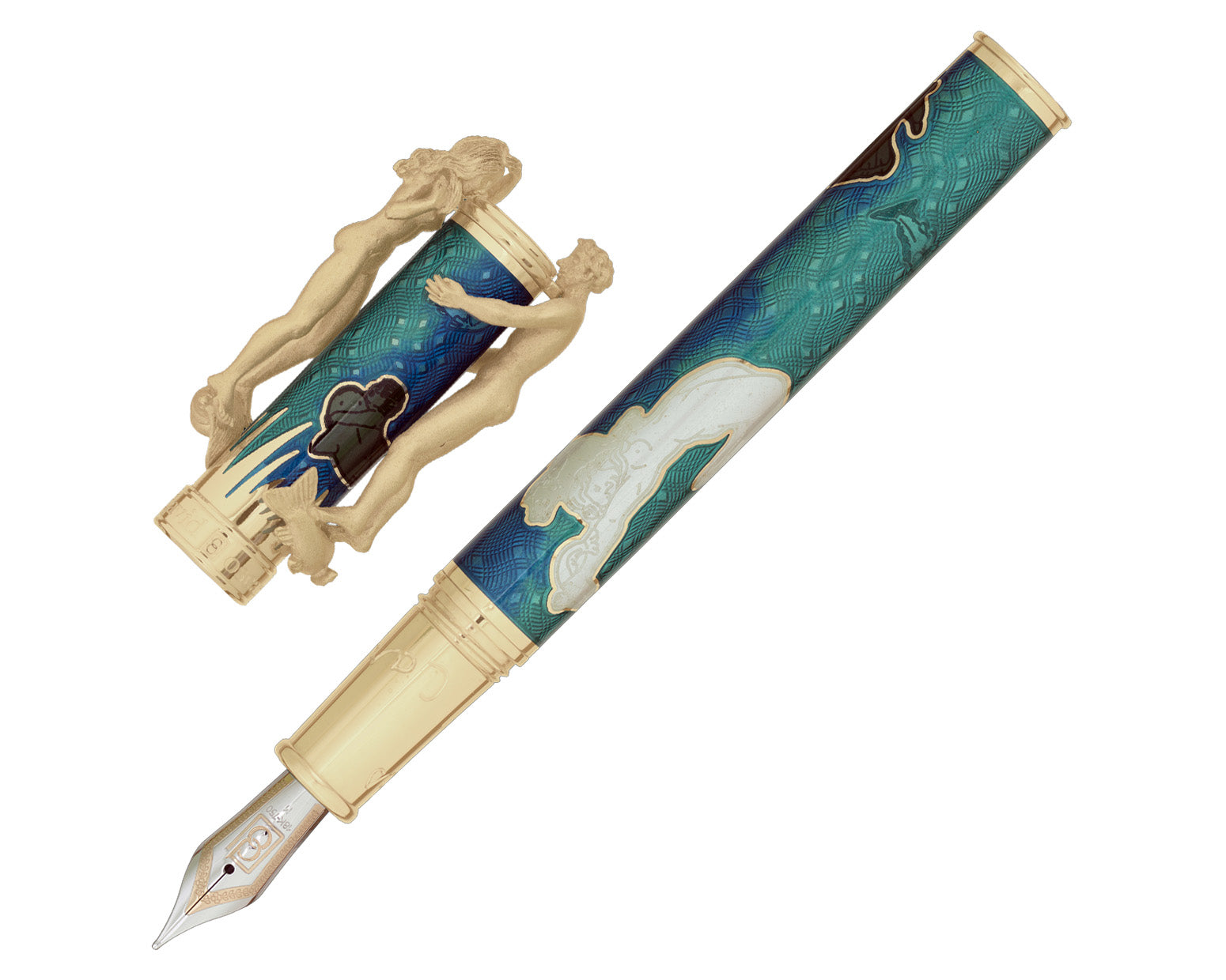 David Oscarson Carl Milles Fountain Pen - Sapphire and Teal with Gold Vermeil