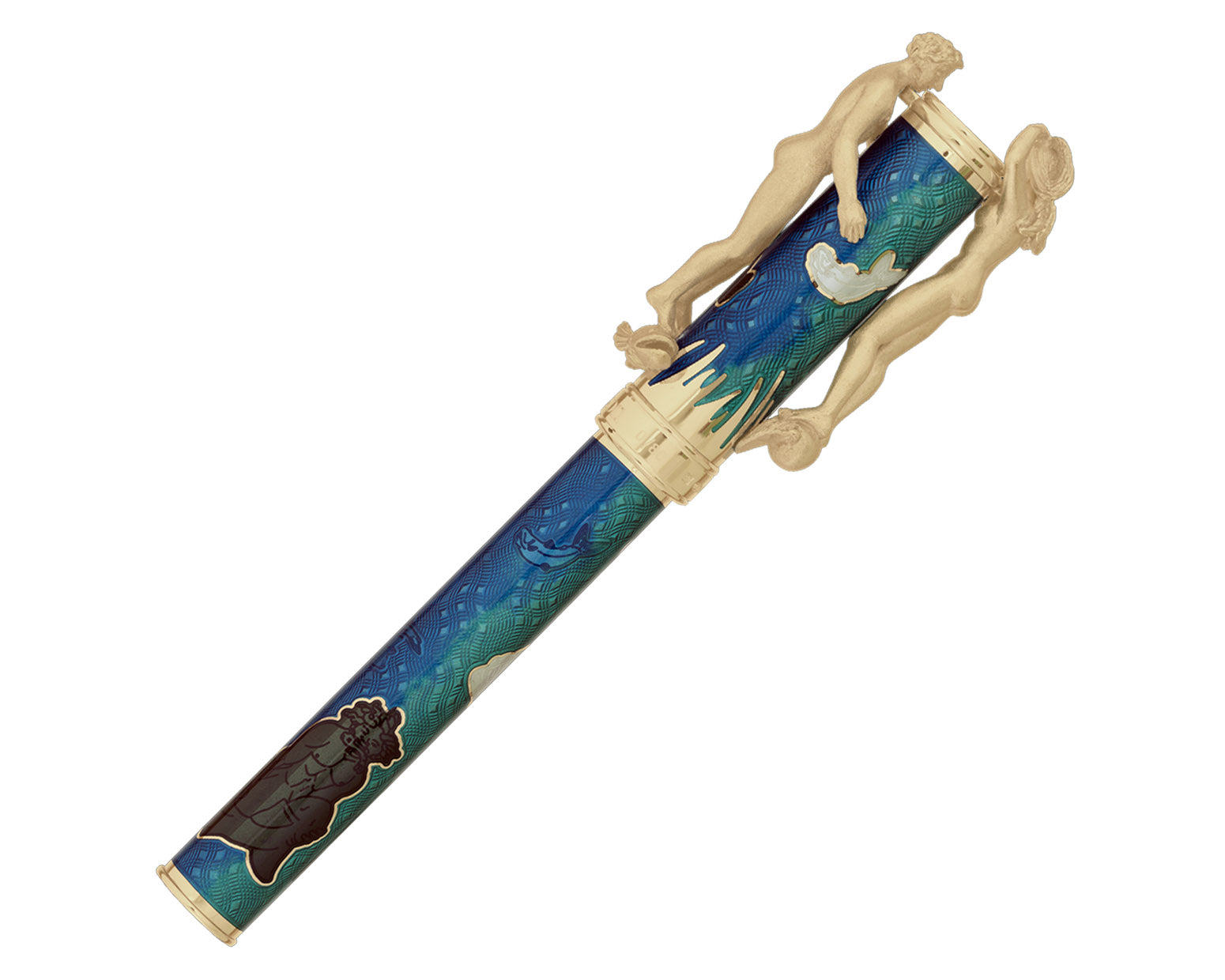 David Oscarson Carl Milles Fountain Pen - Sapphire and Teal with Gold Vermeil