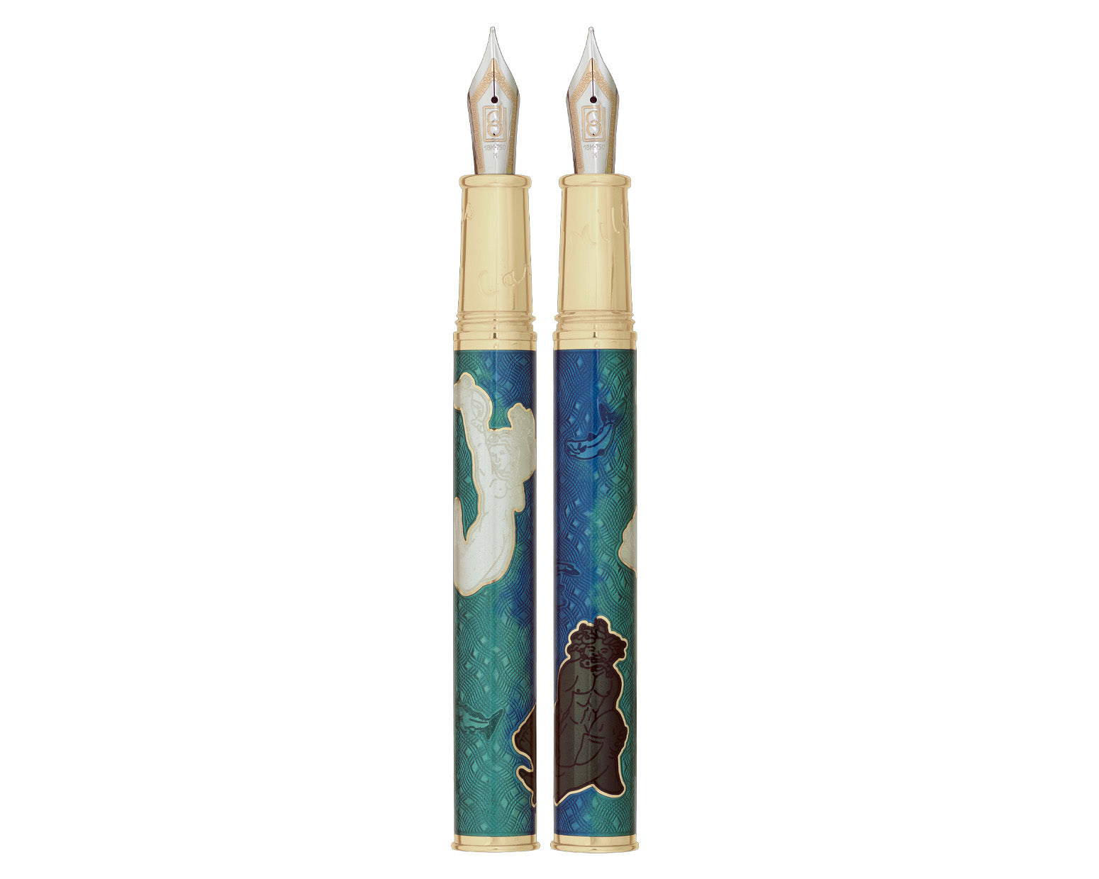 David Oscarson Carl Milles Fountain Pen - Sapphire and Teal with Gold Vermeil