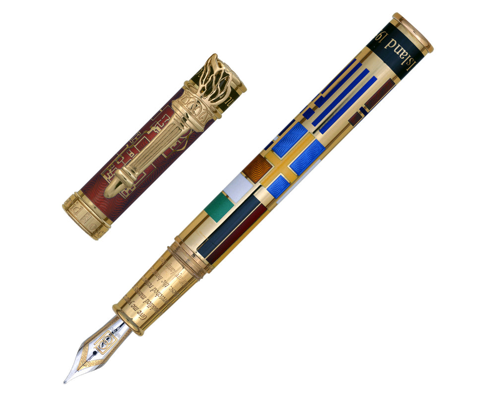 David Oscarson Ellis Island Fountain Pen - Ruby Red and Gold Vermeil