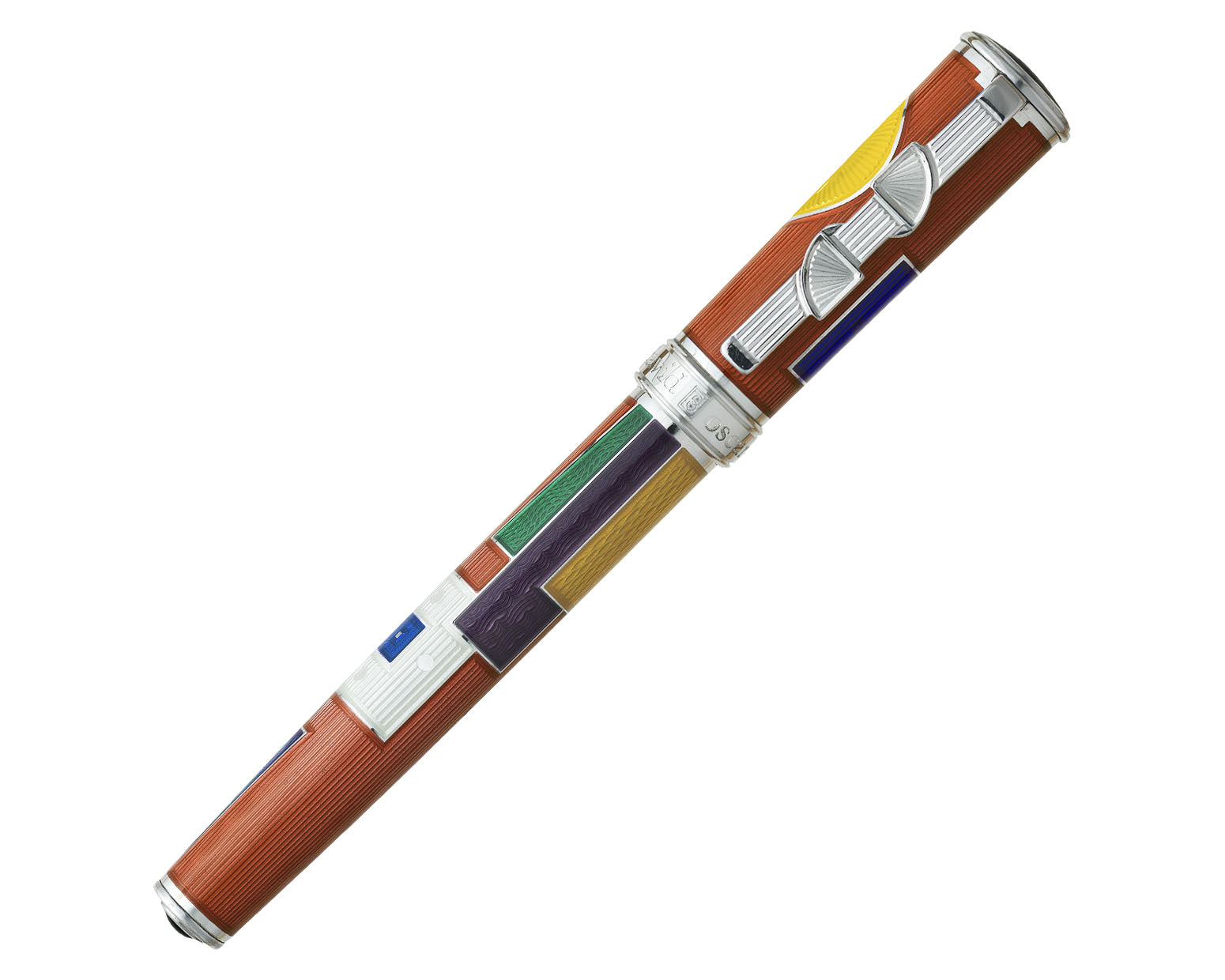 David Oscarson 15th Anniversary / American Art Deco Fountain Pen - Translucent Amber with Multi-colored Enamel