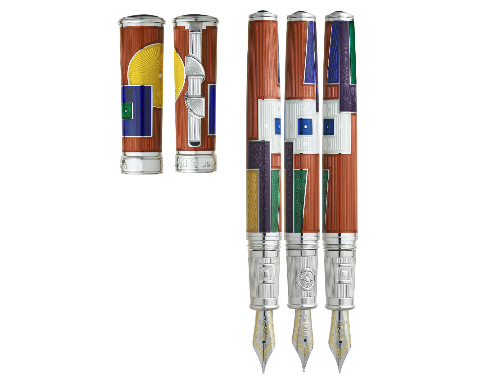 David Oscarson 15th Anniversary / American Art Deco Fountain Pen - Translucent Amber with Multi-colored Enamel