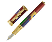 David Oscarson 15th Anniversary / American Art Deco Fountain Pen - Translucent Ruby Red with Multi-colored Enamel & Gold Vermeil