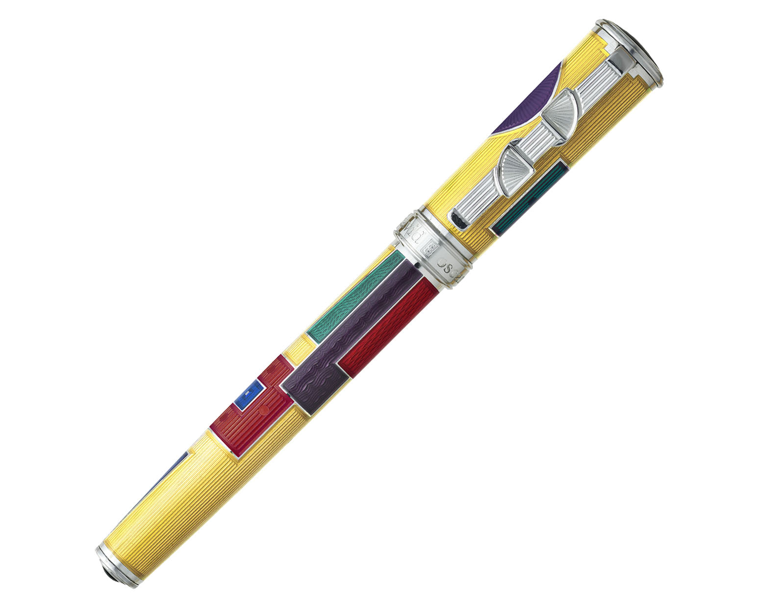 David Oscarson 15th Anniversary / American Art Deco Fountain Pen - Translucent Citrine with Multi-colored Enamel