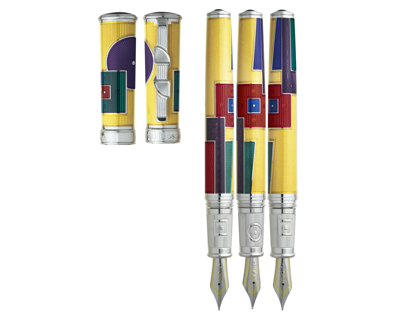David Oscarson 15th Anniversary / American Art Deco Fountain Pen - Translucent Citrine with Multi-colored Enamel