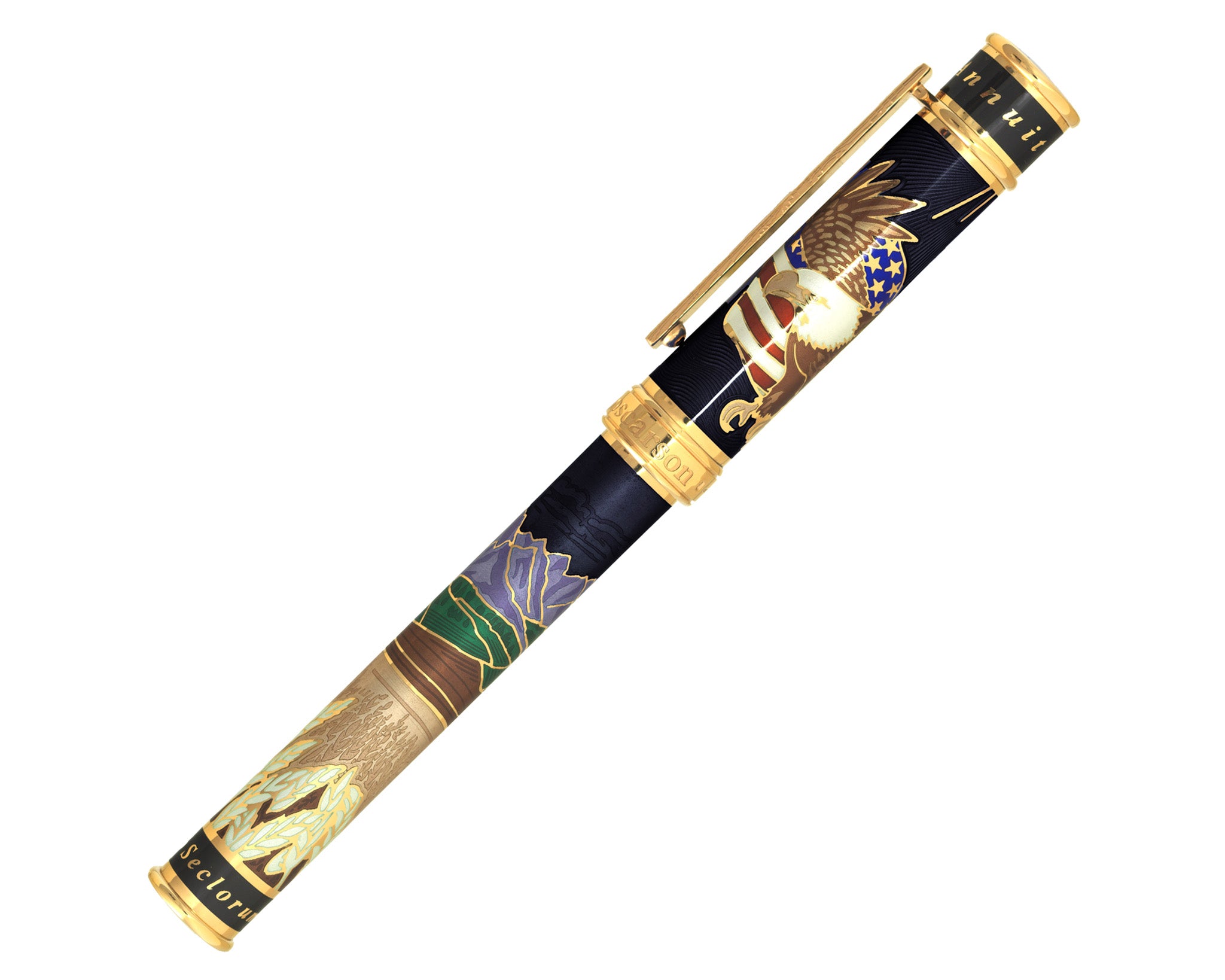 David Oscarson America The Beautiful Rollerball Pen - Onyx with Gold Vermeil