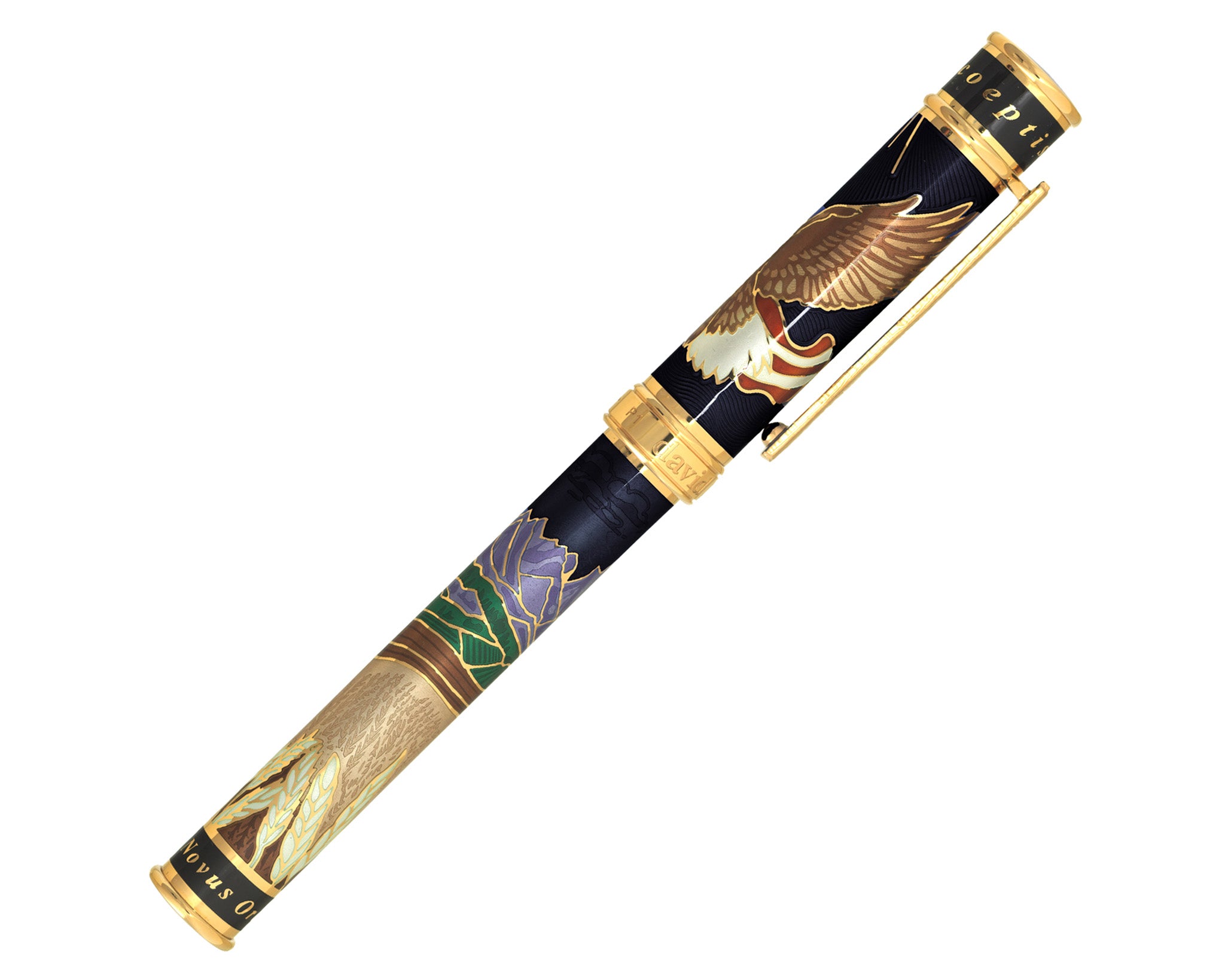 David Oscarson America The Beautiful Rollerball Pen - Onyx with Gold Vermeil