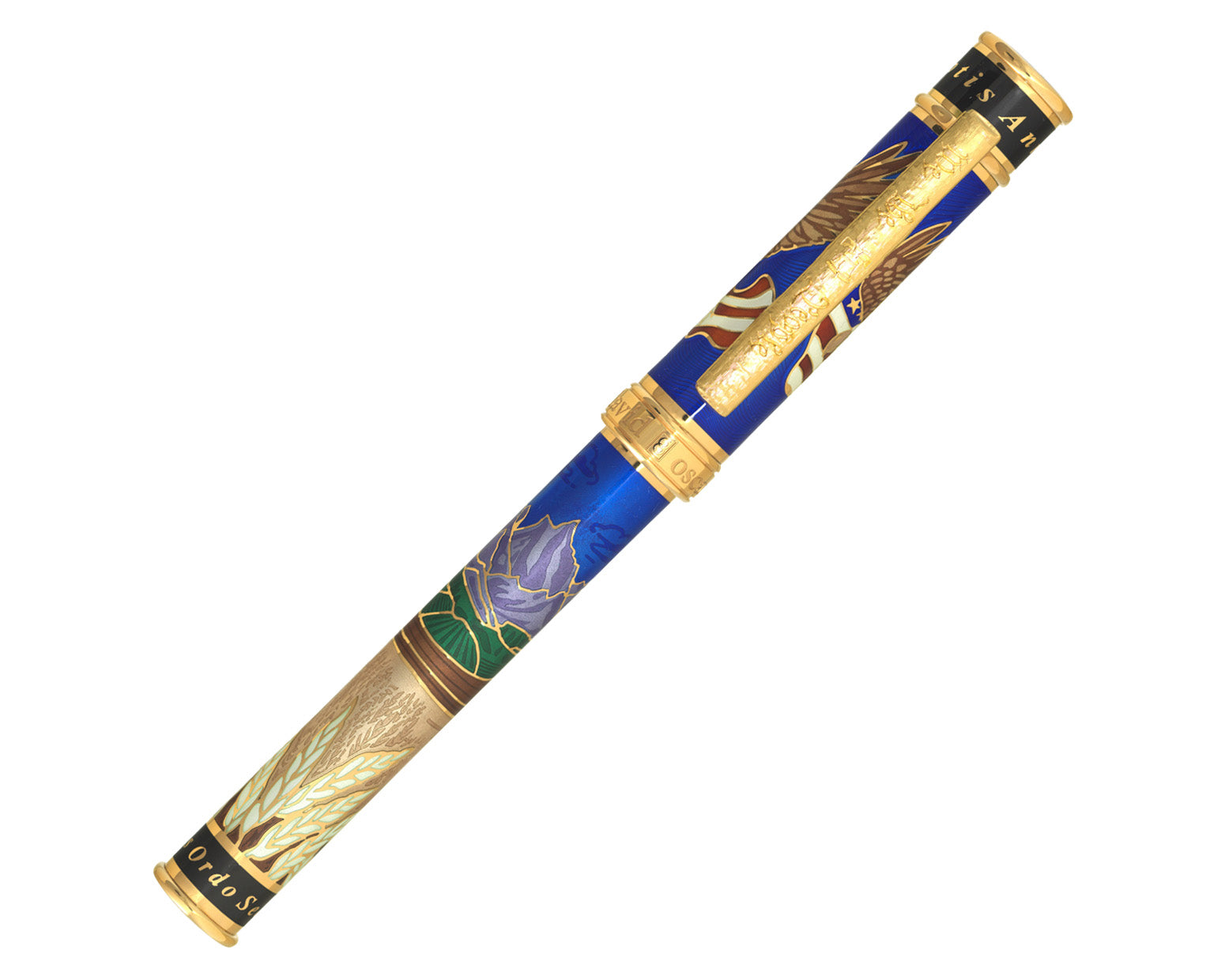 David Oscarson America The Beautiful Rollerball Pen - Sapphire Blue with Gold Vermeil
