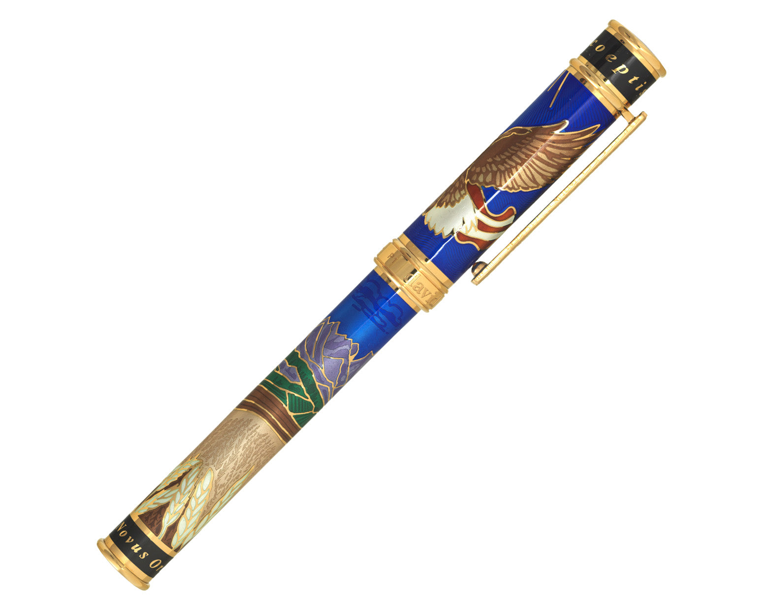 David Oscarson America The Beautiful Rollerball Pen - Sapphire Blue with Gold Vermeil