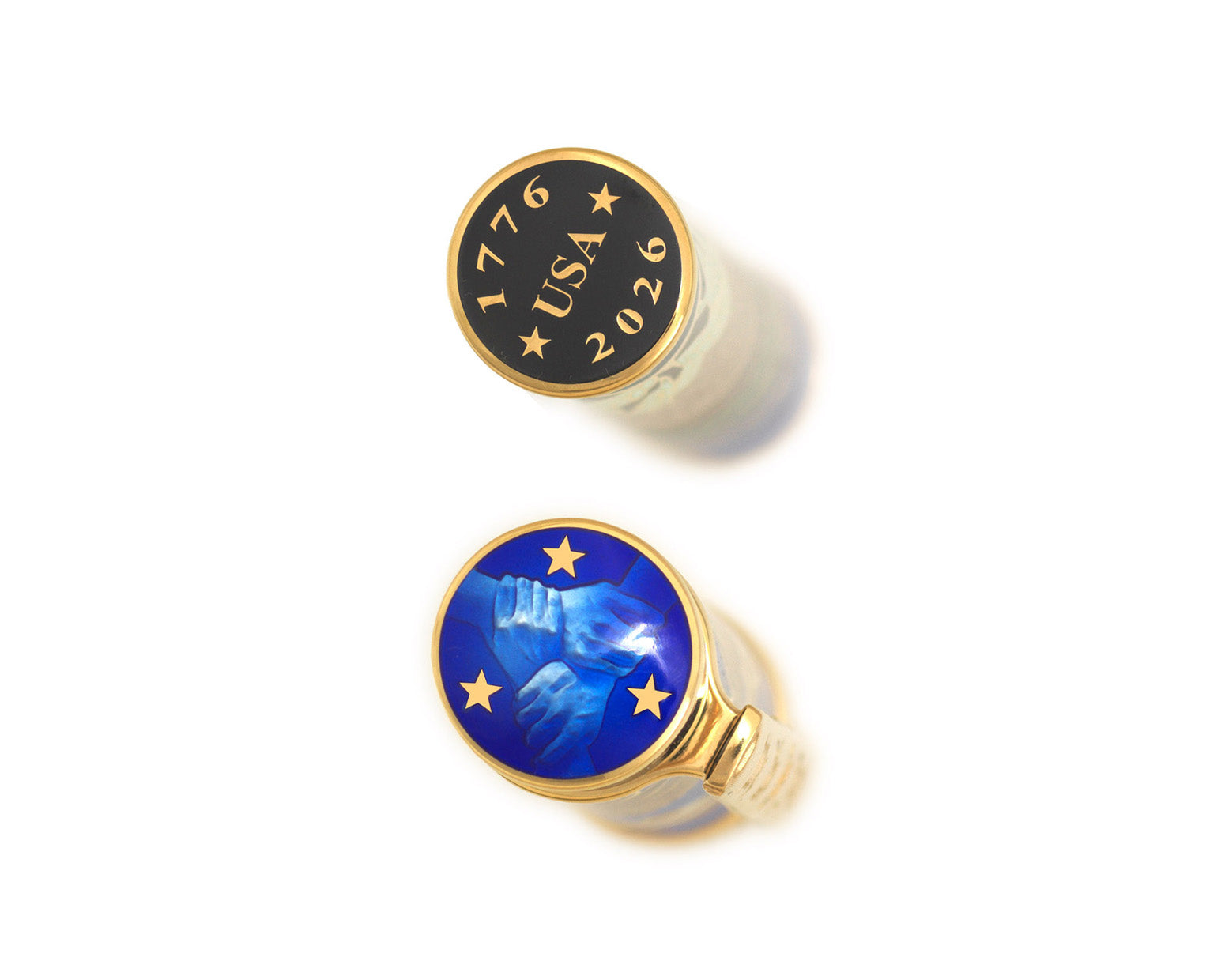 David Oscarson America The Beautiful Rollerball Pen - Sapphire Blue with Gold Vermeil