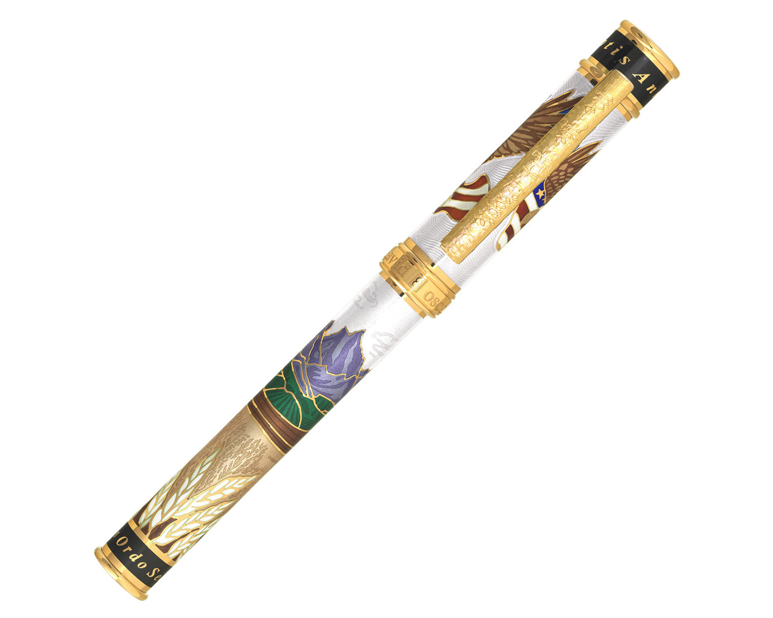 David Oscarson America The Beautiful Rollerball Pen - Pearl White with Gold Vermeil