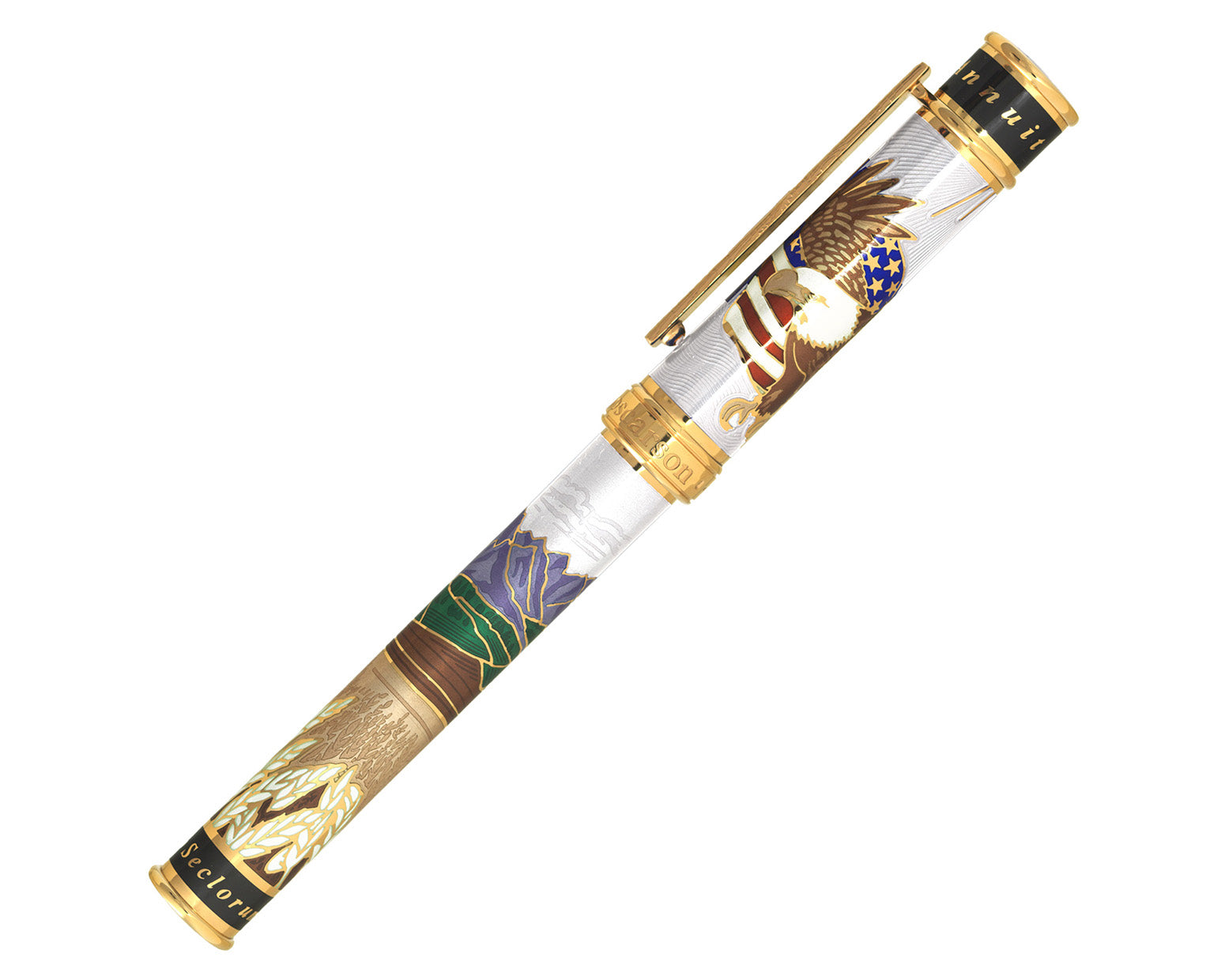 David Oscarson America The Beautiful Rollerball Pen - Pearl White with Gold Vermeil