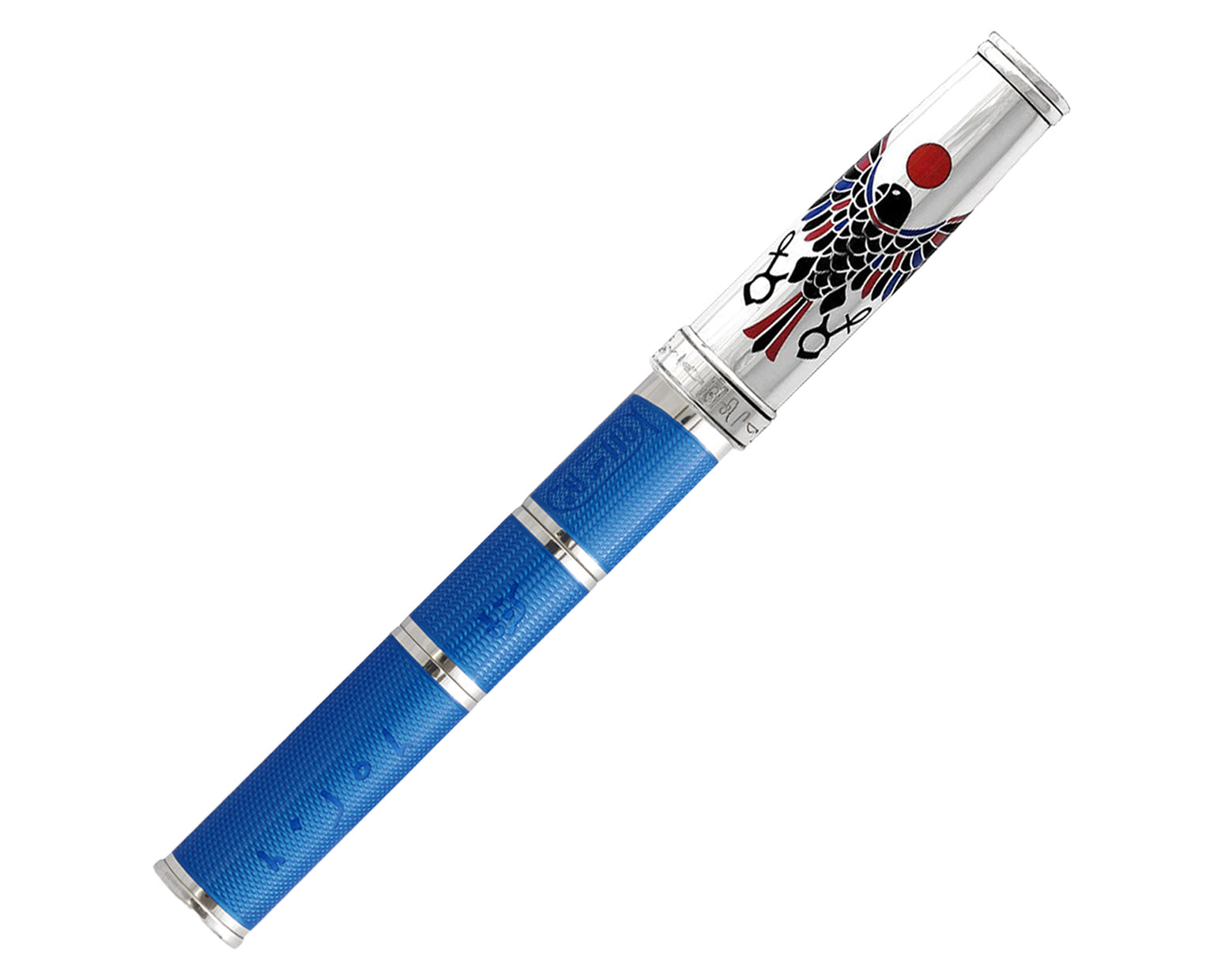 David Oscarson Rosetta Stone Rollerball Pen - Translucent Sapphire Blue and Opaque Black, & Red Hard Enamel