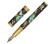 David Oscarson Sea Turtle Fountain Pen - Mossy Black & Teal with Gold Vermeil