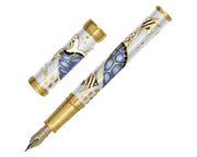David Oscarson Sea Turtle Fountain Pen - White & Blue with Gold Vermeil