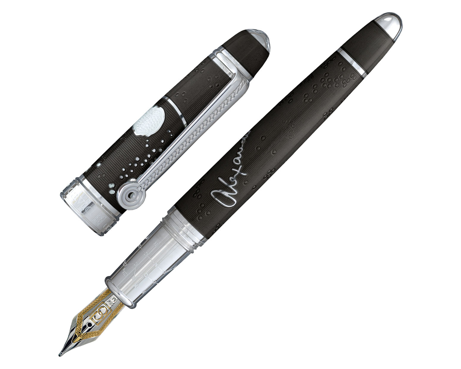 David Oscarson Alexander Fleming Fountain Pen - Translucent Black & White Hard Enamel