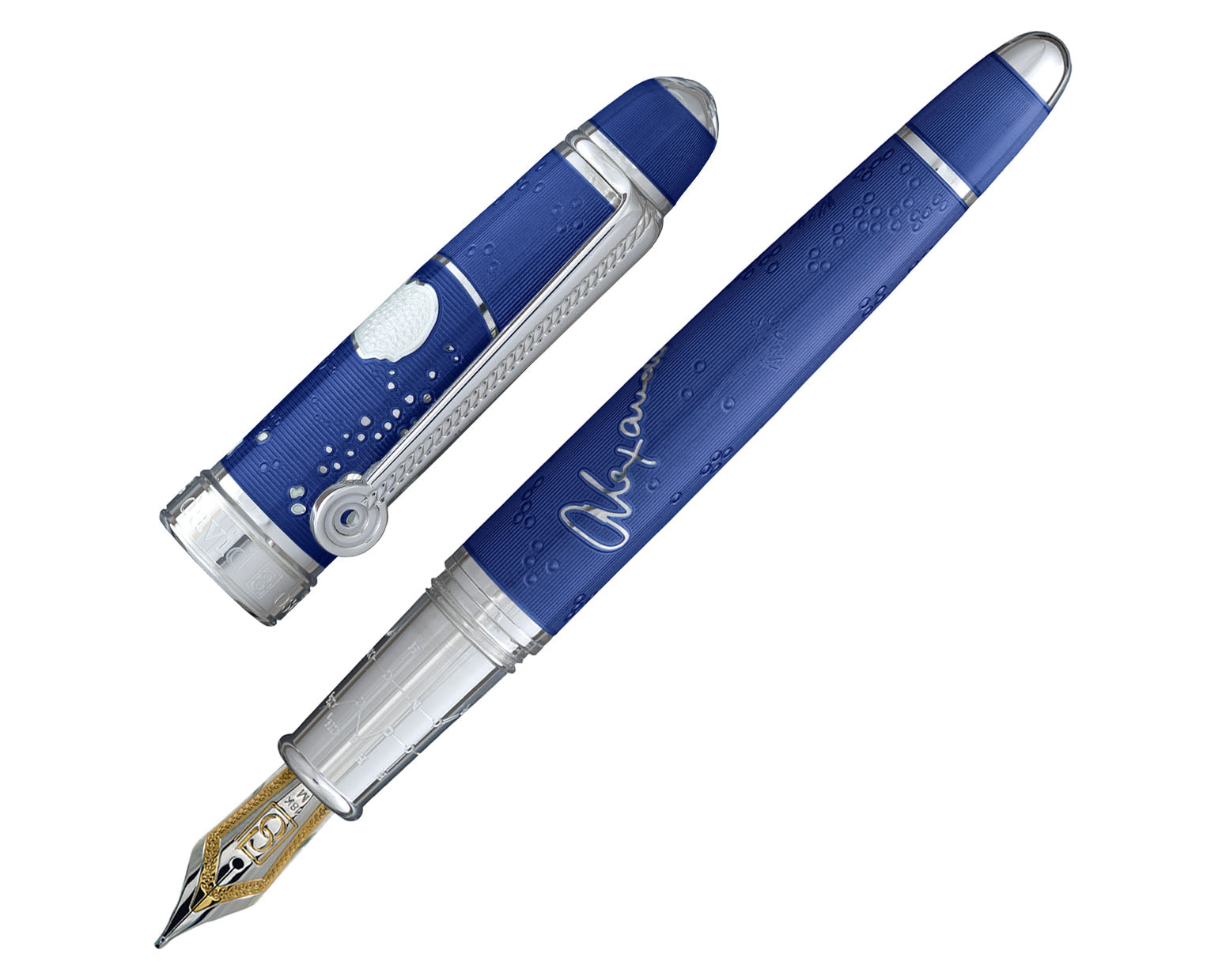 David Oscarson Alexander Fleming Fountain Pen - Translucent Blue & White Hard Enamel