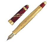 David Oscarson Meriwether Lewis Fountain Pen - Ruby Red Hard Enamel with Gold Vermeil