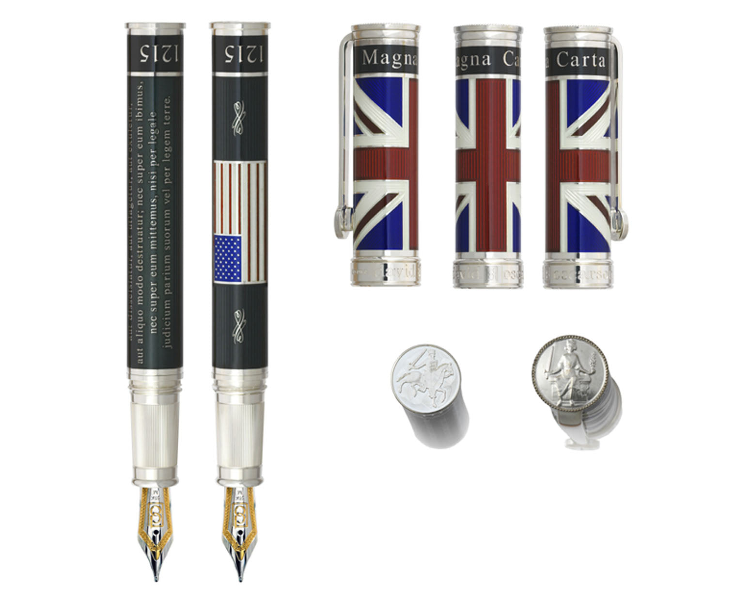 David Oscarson Magna Carta Fountain Pen - Translucent Black, Red, White and Blue Hard Enamel