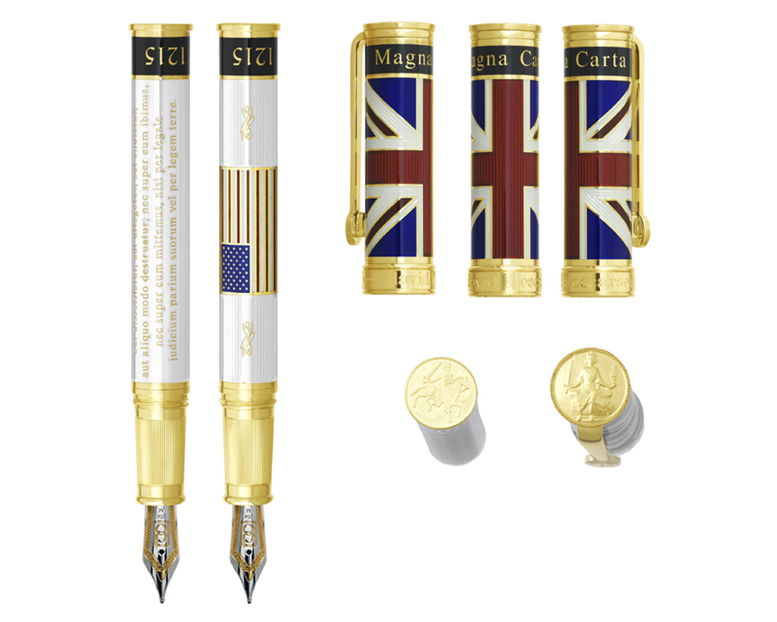 David Oscarson Magna Carta Fountain Pen - Translucent Pearl, Red, White and Blue Hard Enamel with Gold Vermeil