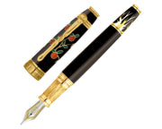 David Oscarson Tree Of Life Fountain Pen - Black with Orange and Green with Gold Vermeil